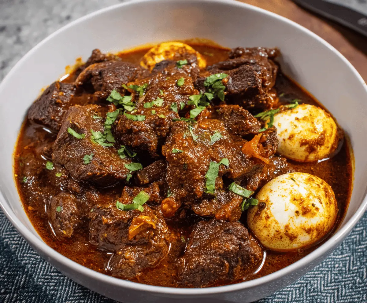 Slow-Simmered Berbere Beef Stew with Injera Crumbles