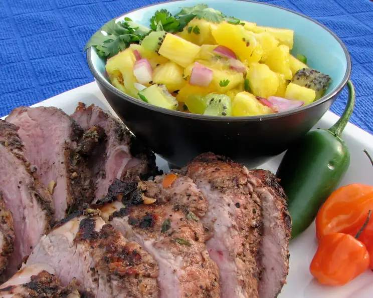 Grilled Spicy Caribbean Jerk Pork Tenderloin with Pineapple Salsa