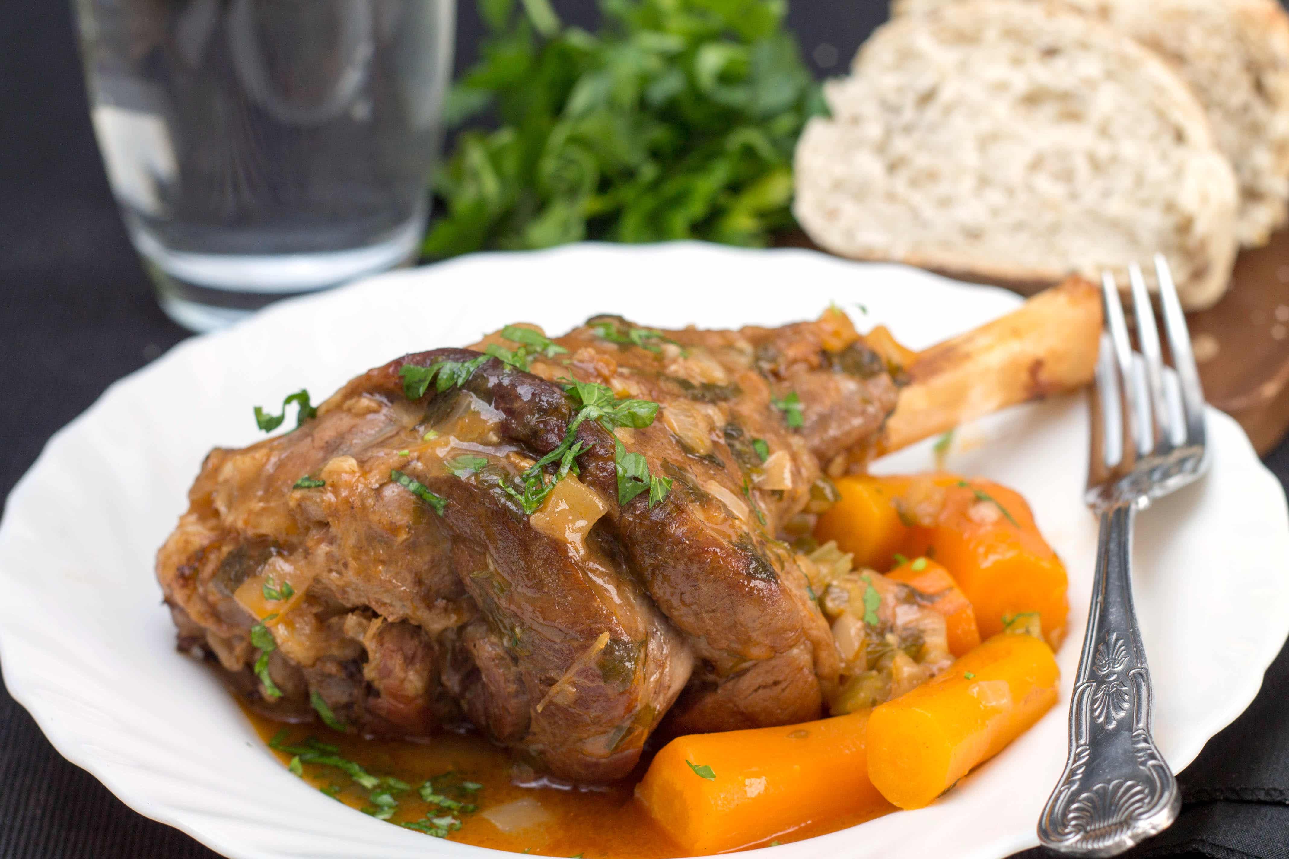 Slow-Cooked Lamb Shanks with Lemon Myrtle and Roasted Root Vegetables