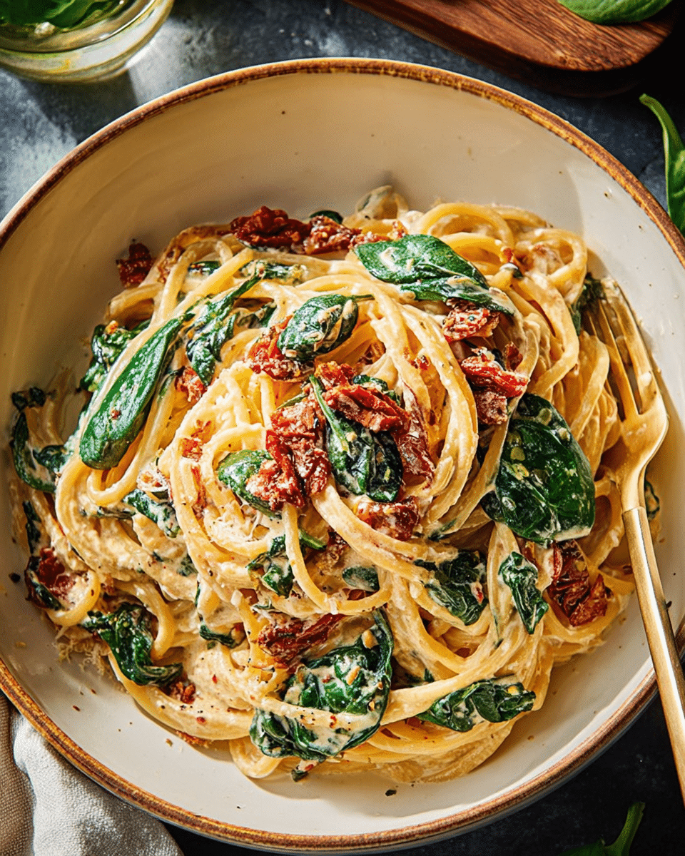 Creamy Spinach and Sun-Dried Tomato Pasta with Garlic Butter Sauce