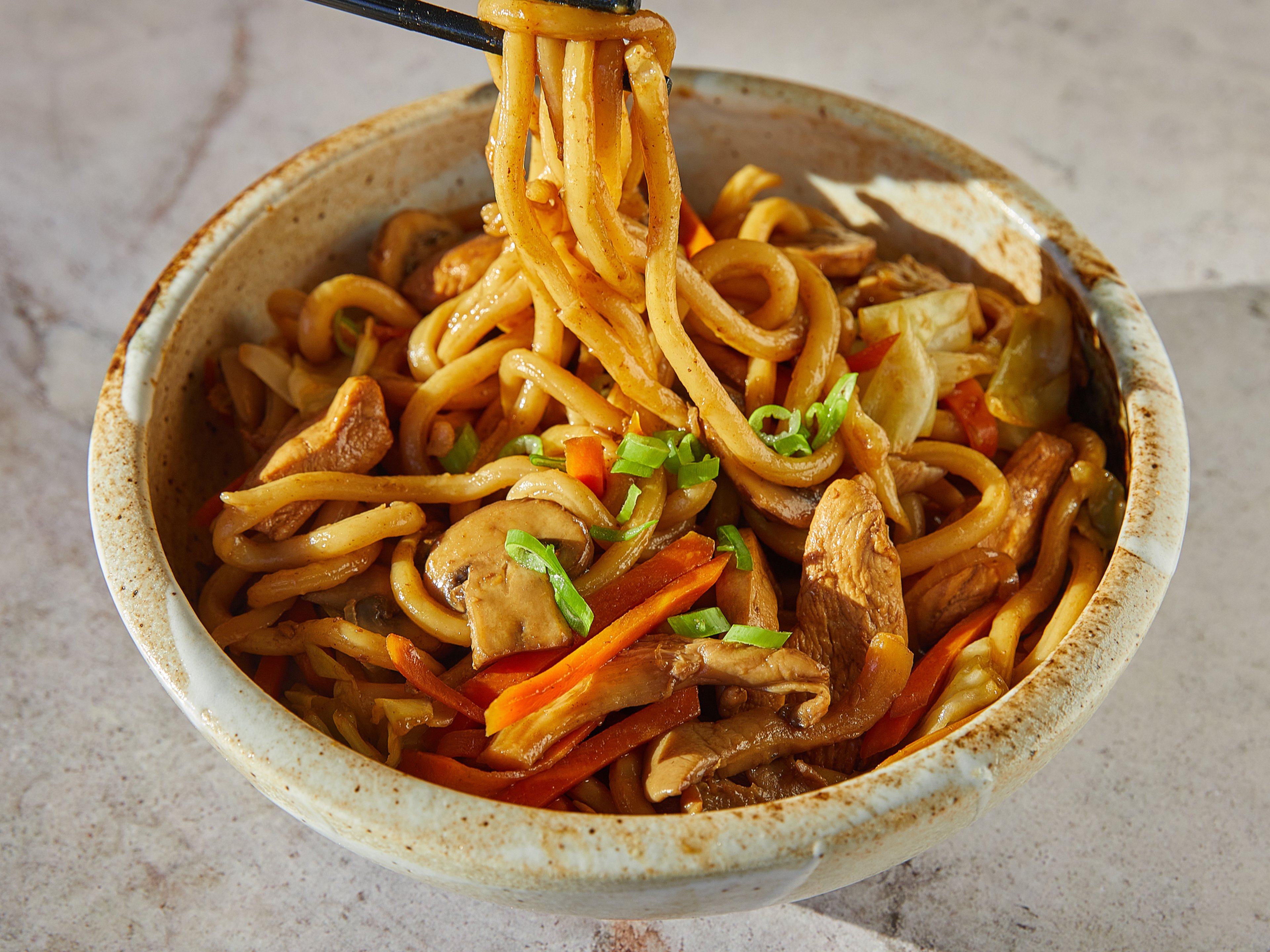 Stir-Fried Udon with Spicy Miso and Shiitake Mushrooms