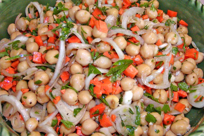 Warm Chickpea and Olive Salad with Red Wine Vinaigrette