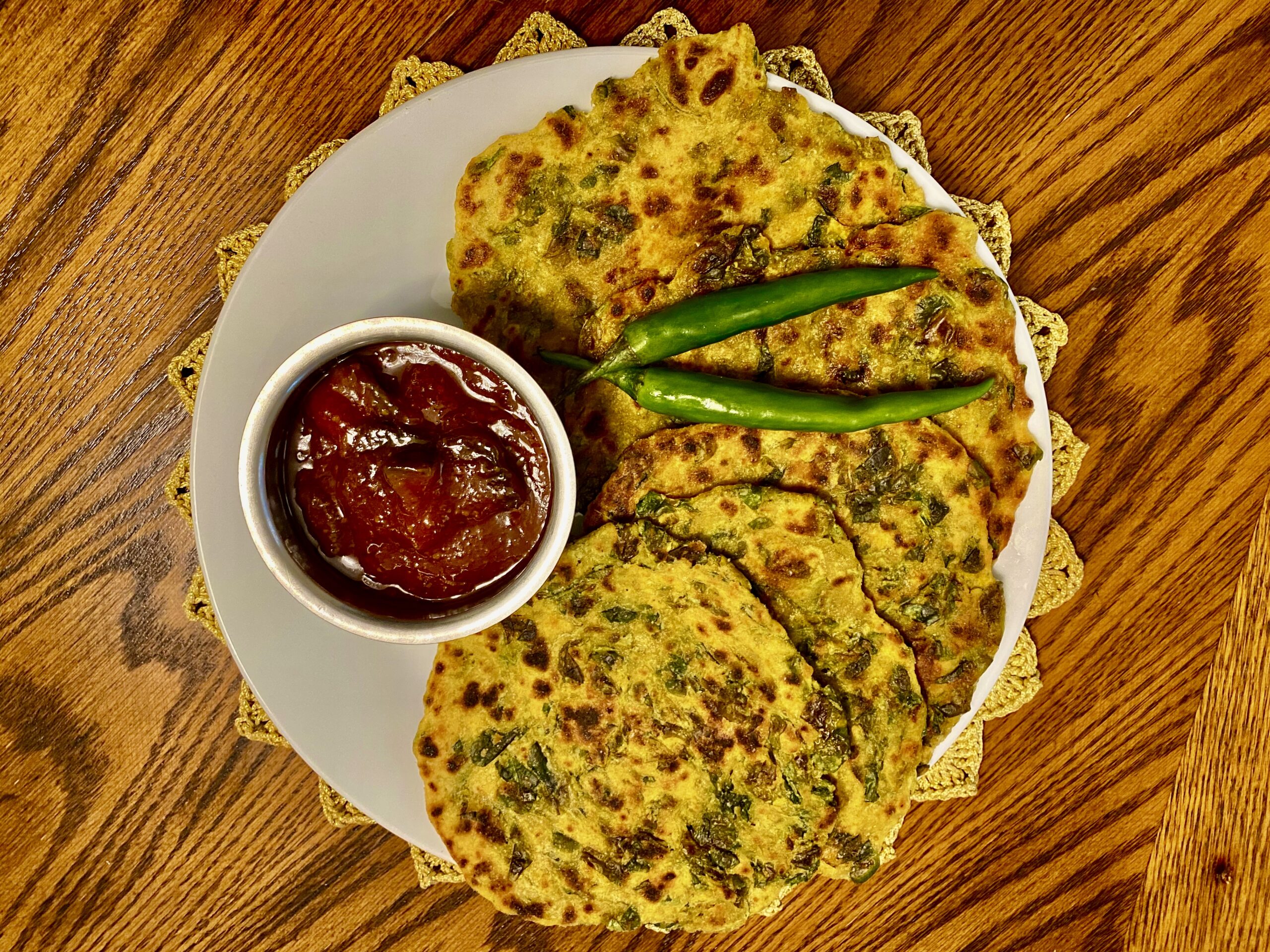 Pan-Fried Methi Thepla with Fenugreek and Yogurt