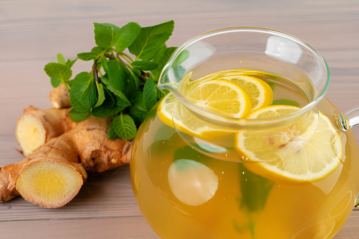 Ginger-Lime Iced Green Tea with Honey and Fresh Mint