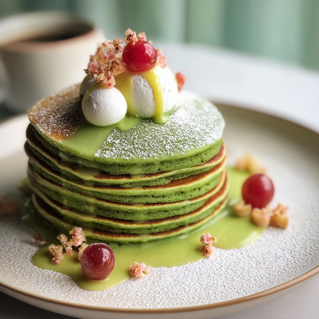 Cutecore-Inspired Matcha Mochi Pancakes with Sweet Red Bean
