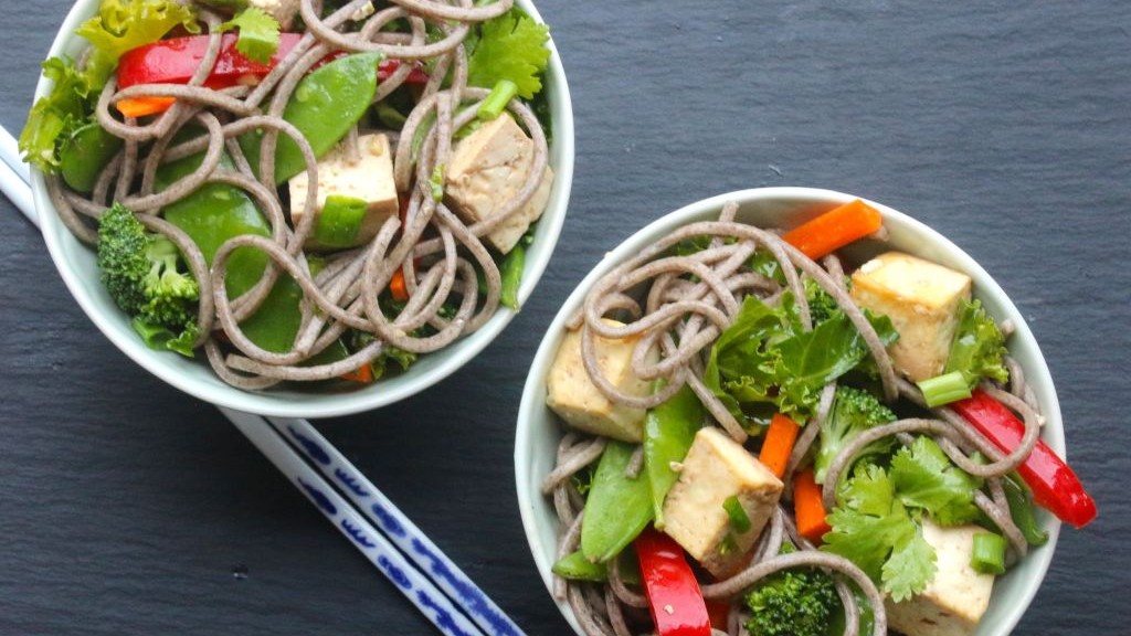 Layered Soba Noodle Salad with Citrus-Soy Dressing and Crispy Tofu