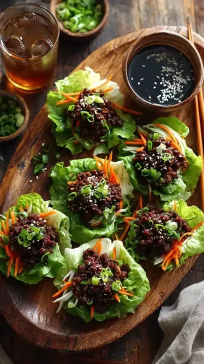 Korean-Style Beef Bulgogi Lettuce Wraps with Sesame and Scallions