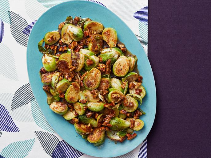 Maple-Whiskey Glazed Brussels Sprouts with Toasted Pecans