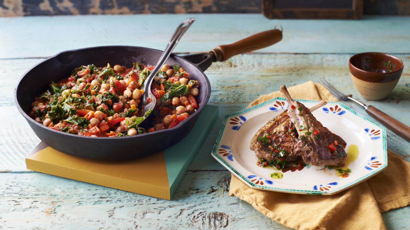 Grilled Harissa-Spiced Lamb Chops with Chickpea Salad