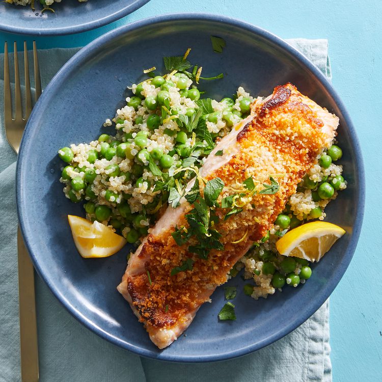 Pan-Seared Salmon with Lemon-Dill Yogurt Sauce and Quinoa Pilaf