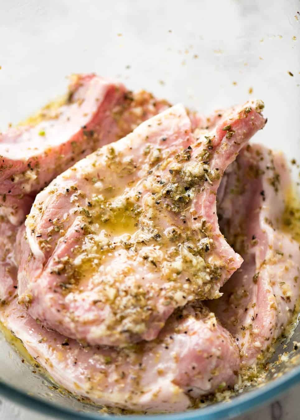 Grilled Herb-Marinated Pork Chops with Lemon-Garlic Sauce