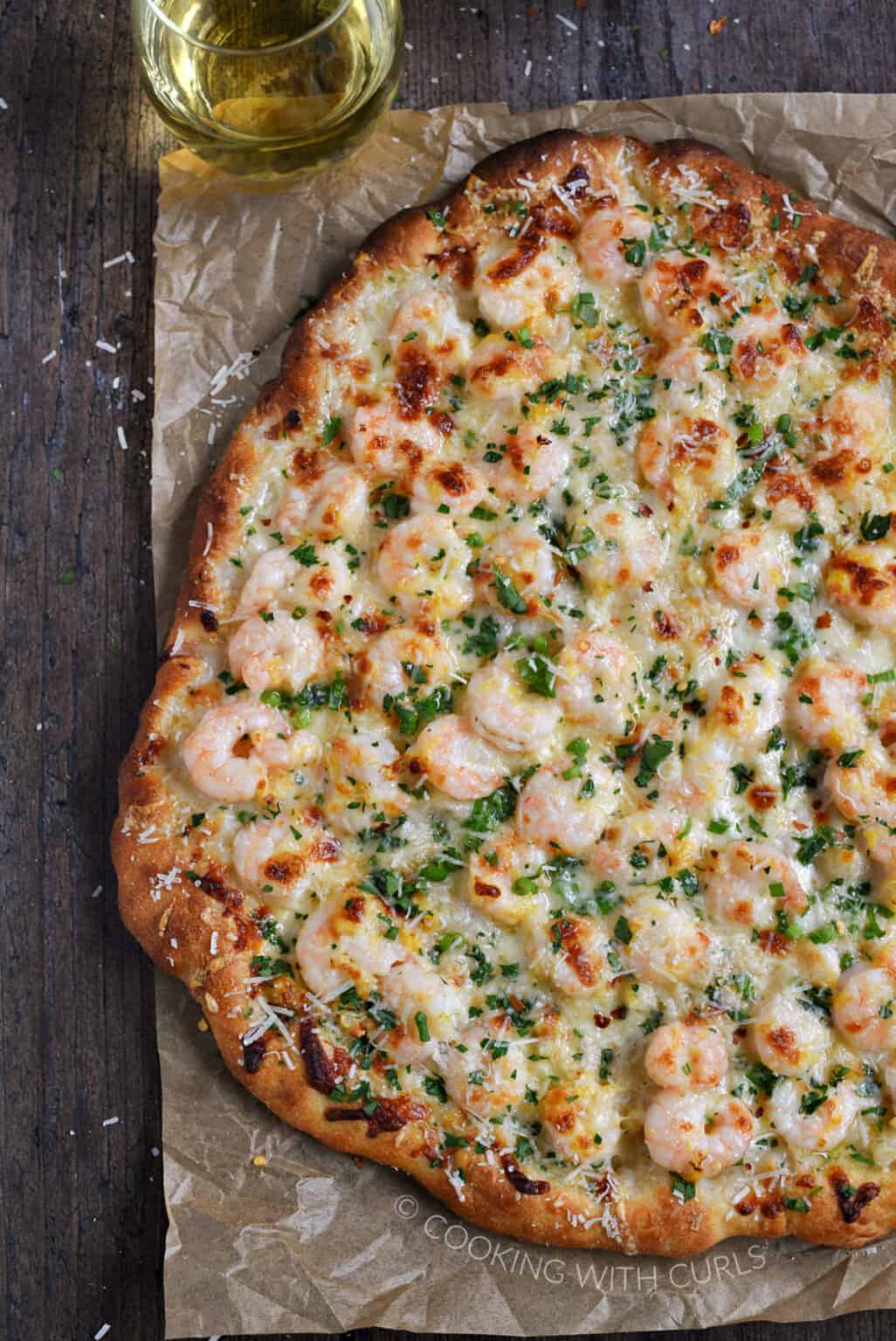 Spiced Wood-Fired Shrimp and Cheese Pizza with Garlic Oil