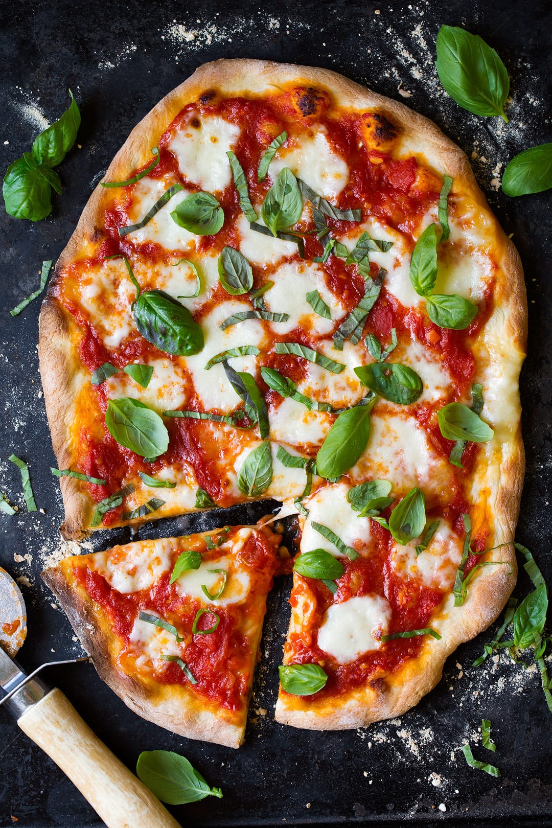 Brick Oven Charred Margherita Pizza with Fresh Basil
