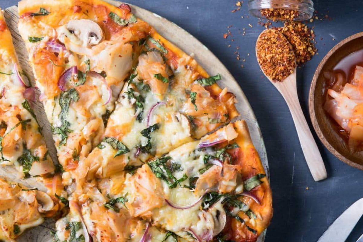 Spicy Kimchi and Mozzarella Fusion Pizza