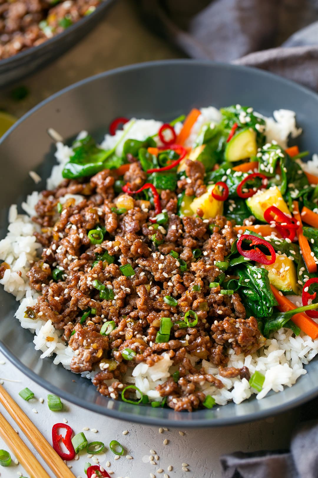 One-Pot Korean Beef and Rice Bowl with Spinach