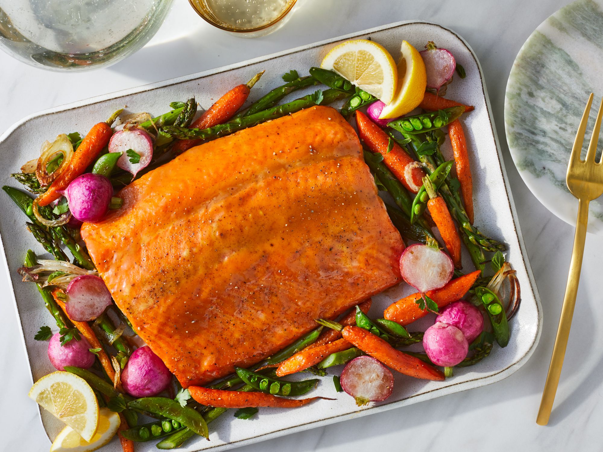 Honey-Lavender Glazed Salmon with Roasted Spring Vegetables