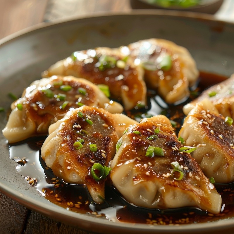 Pan-Fried Vegetable Dumplings with Soy-Ginger Dipping Sauce