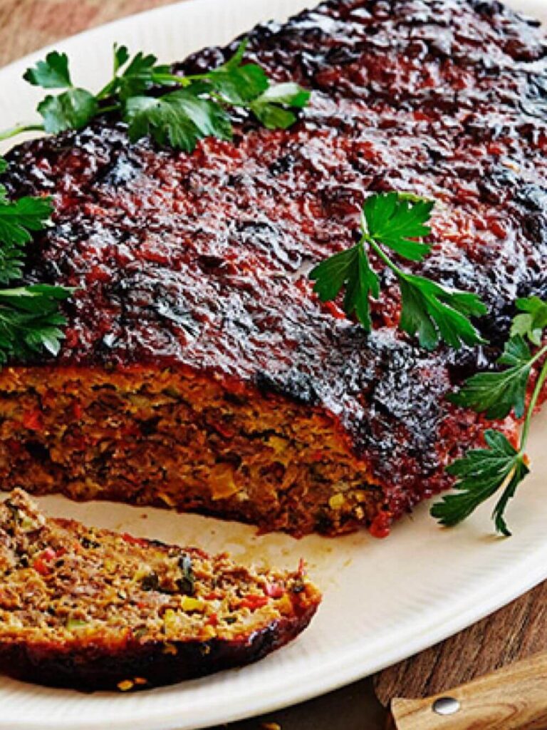 Roasted Vegetable Meatloaf with Tangy Tomato Glaze
