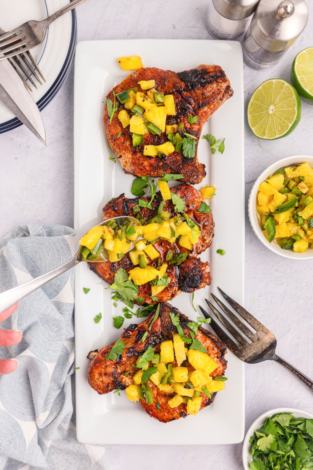 Charcoal-Grilled Chipotle Lime Pork Chops with Pineapple Salsa