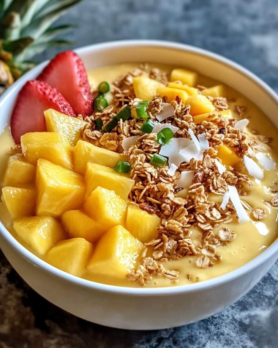 Chilled Mango Pineapple Smoothie Bowl with Coconut Drizzle