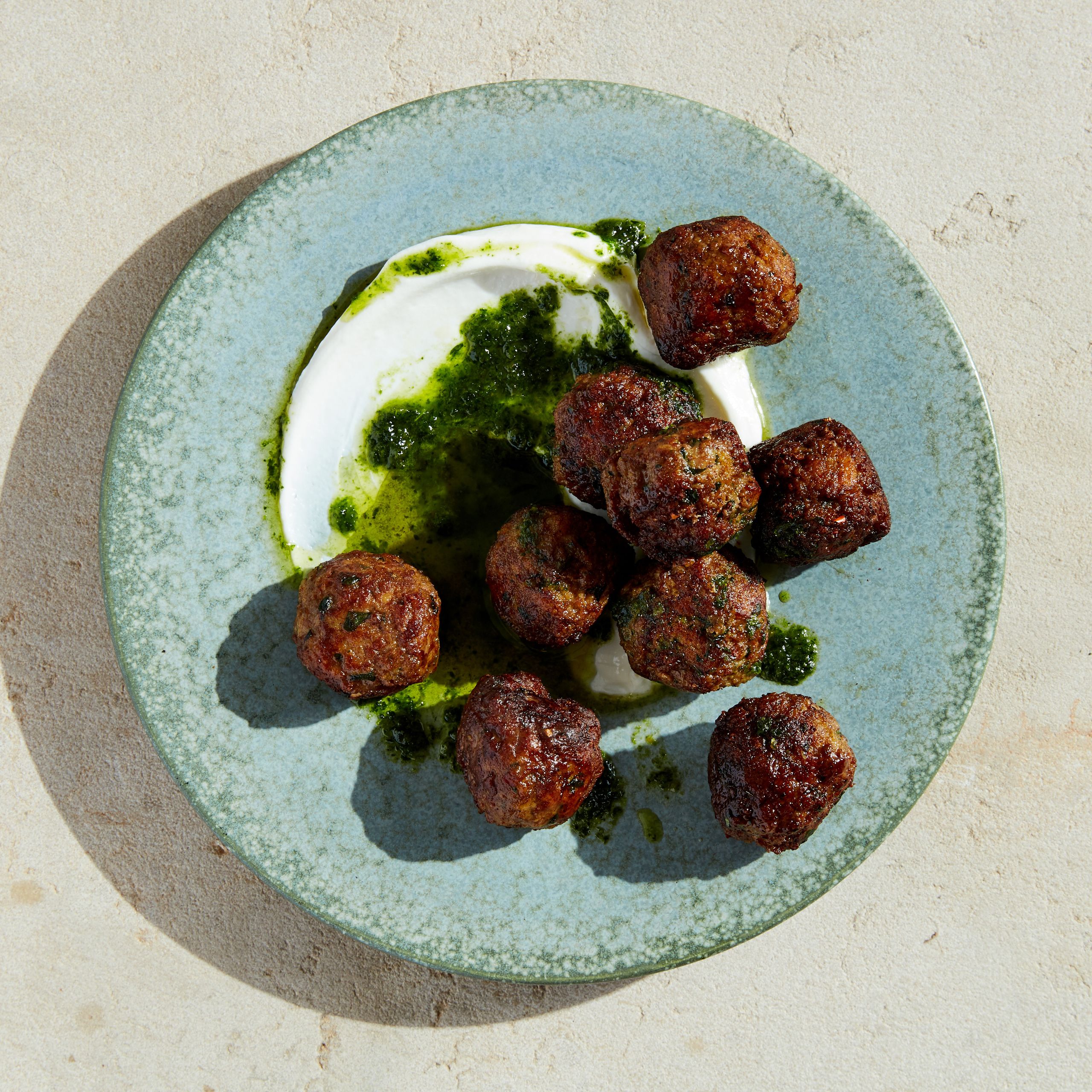 Spiced Hidden Lamb Meatballs with Yogurt Mint Sauce