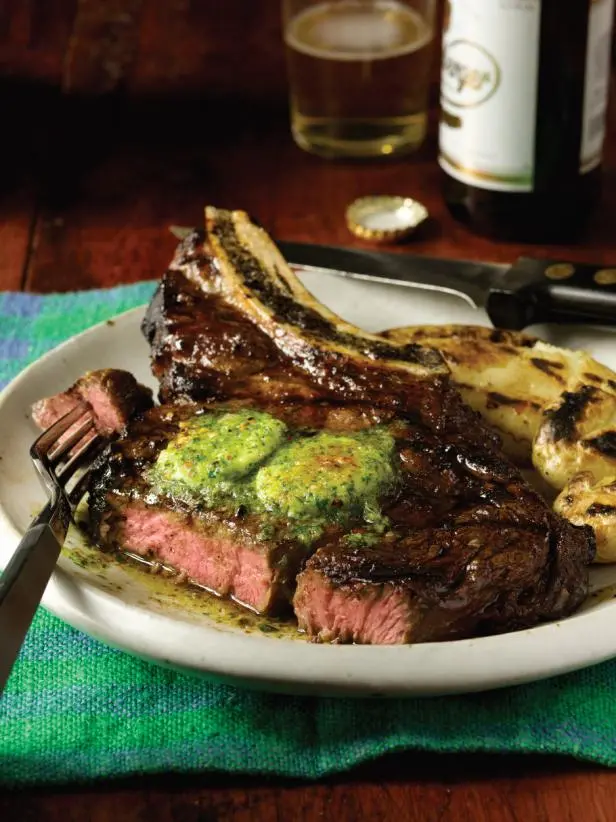 Whiskey-Glazed Grilled Ribeye with Charred Scallion Butter