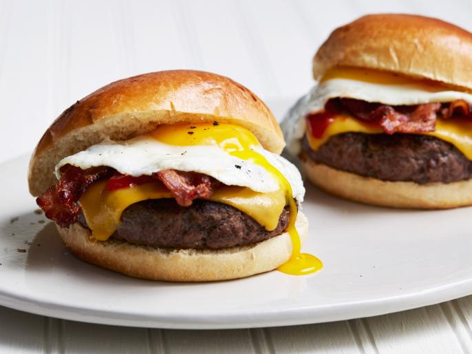 Maple-Bacon Breakfast Burger with Fried Egg and Cheddar