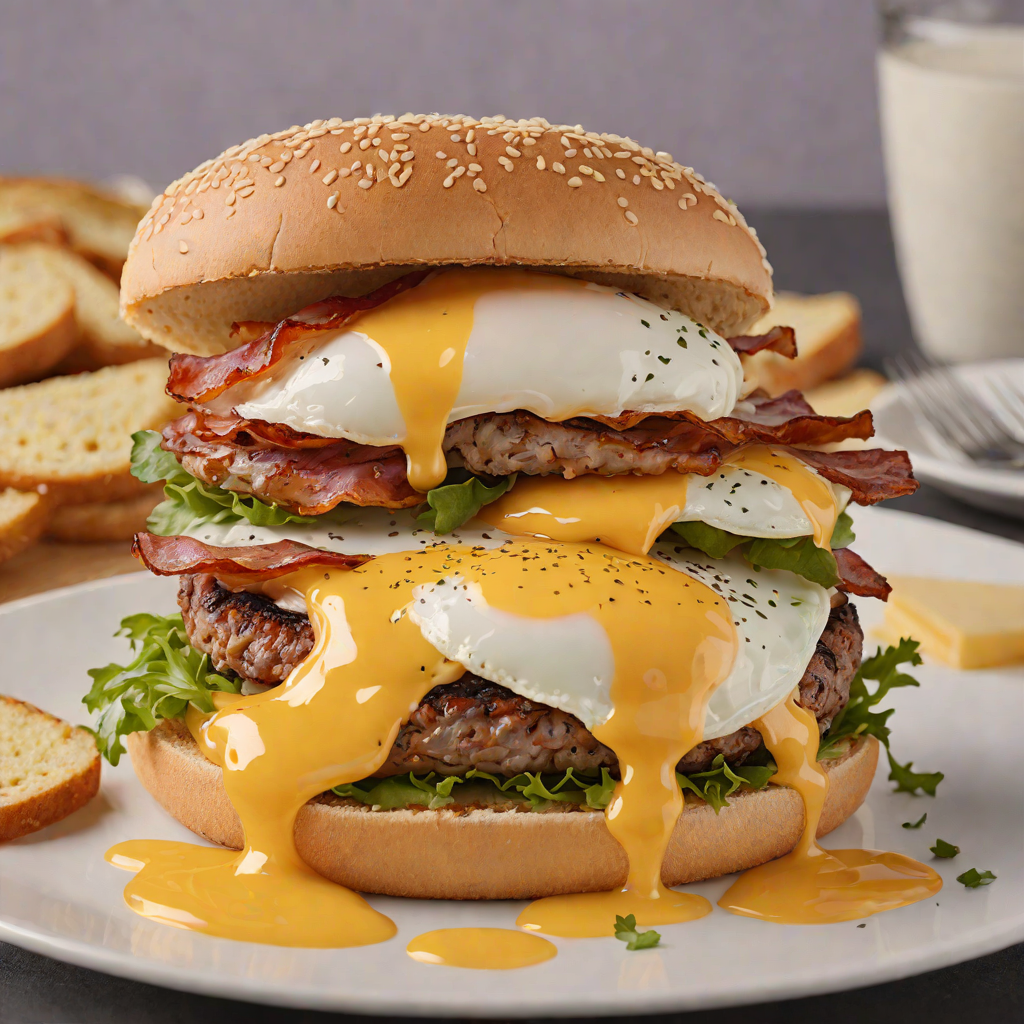 Maple-Bacon Breakfast Burger with Fried Egg and Cheddar