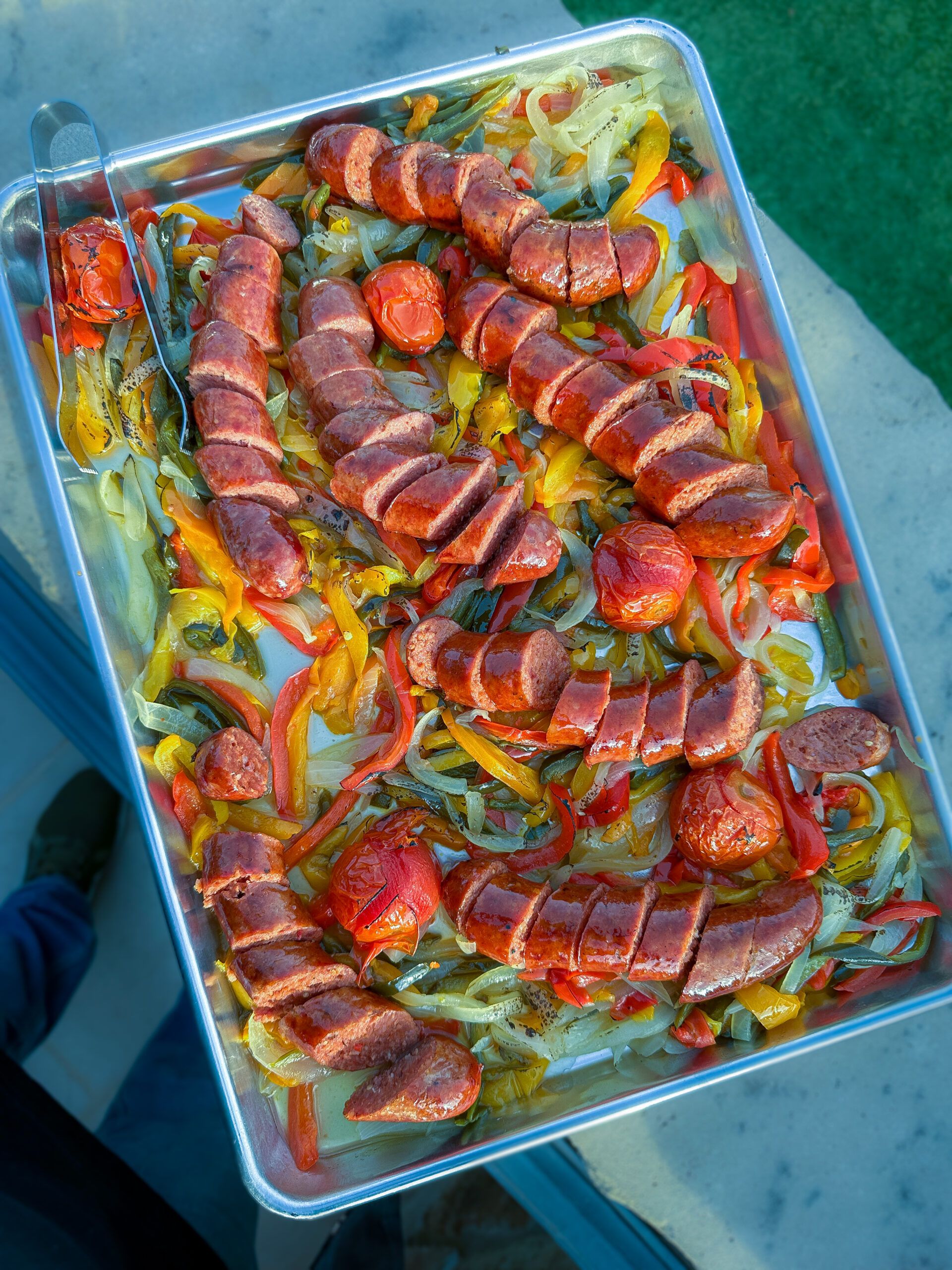 Grilled Texas-Style Smoked Sausage with Fire-Roasted Peppers