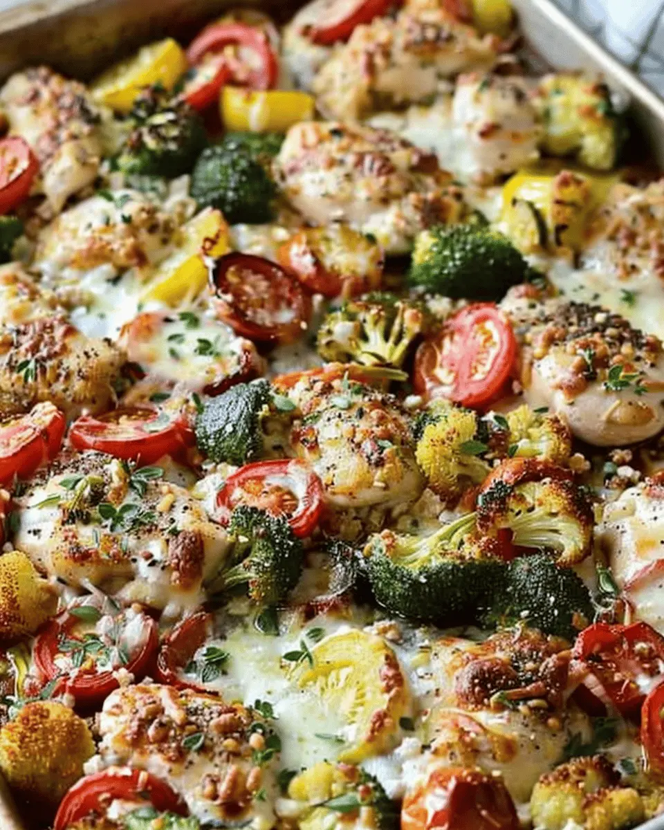 Sheet Pan Cheesy Chicken and Veggie Bake