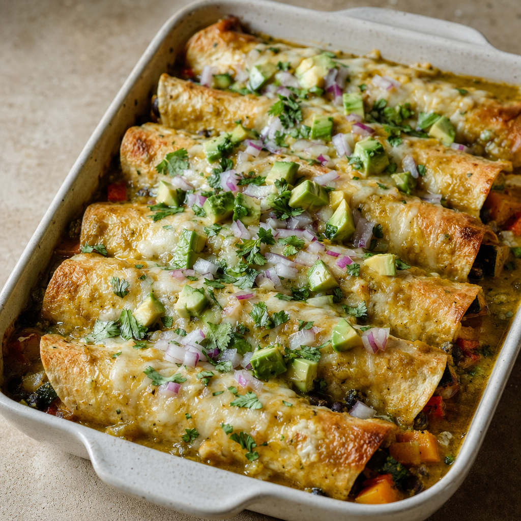 Chipotle Vegetable Enchiladas with Tomatillo Sauce