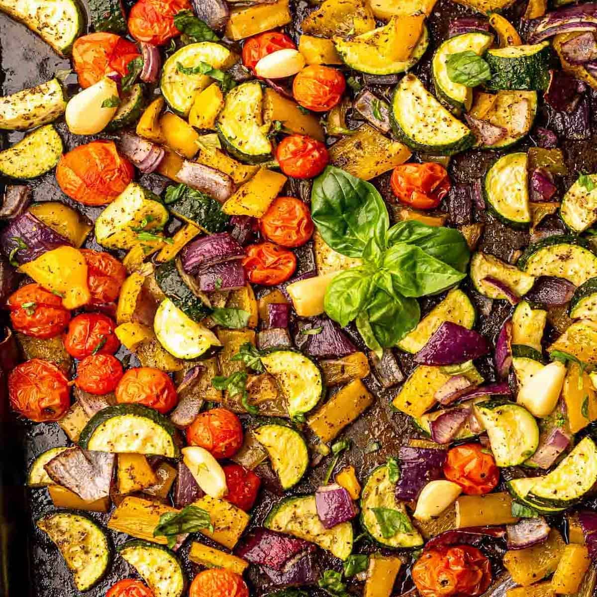 Half-Roasted Mediterranean Vegetables with Garlic Herb Oil