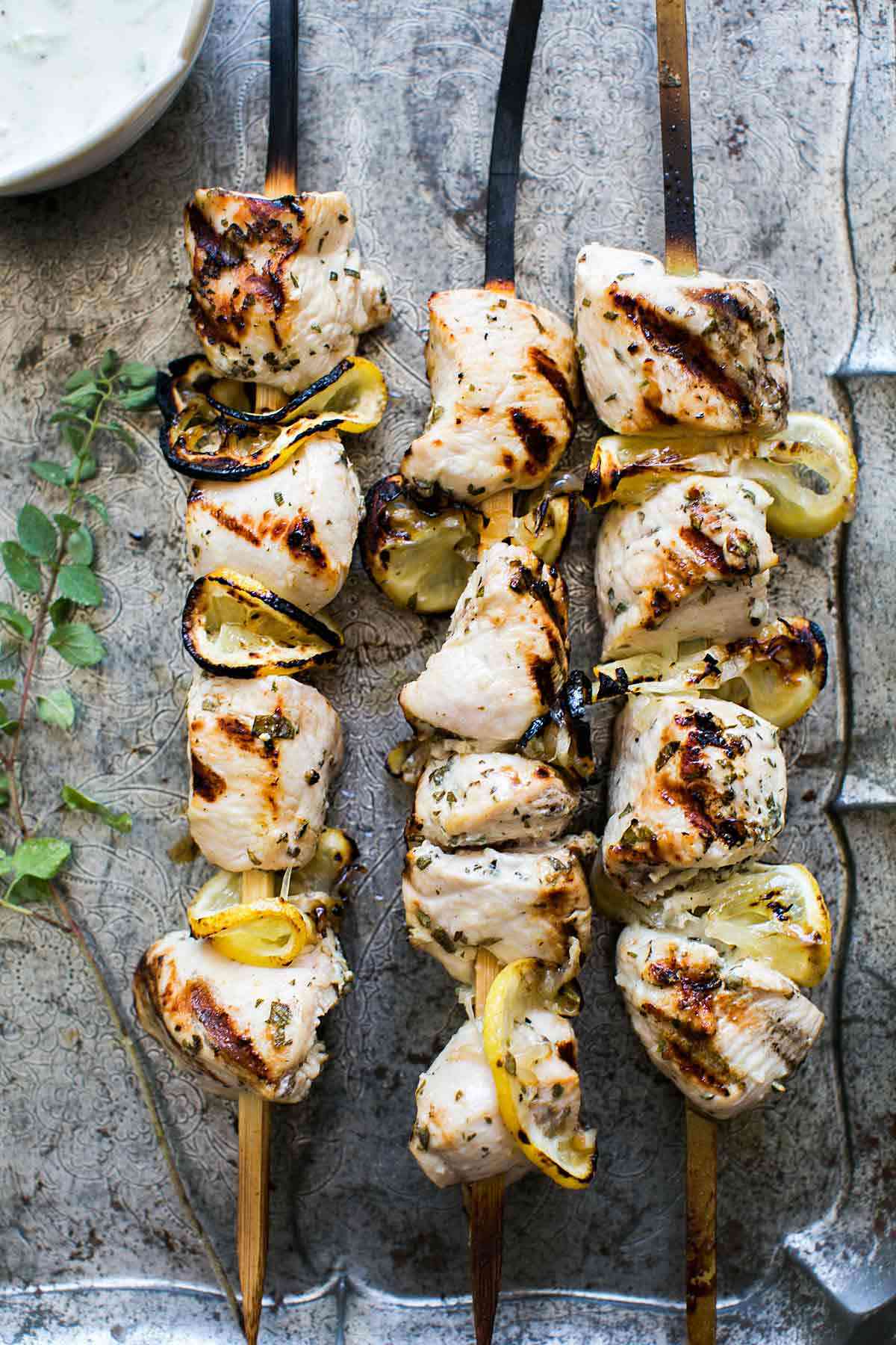 Grilled Lemon-Thyme Mediterranean Chicken Skewers
