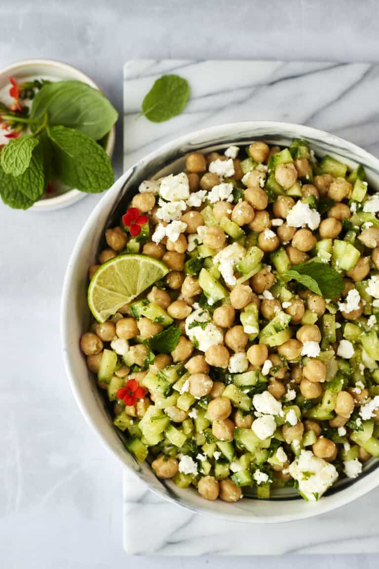 Chickpea and Cucumber Greek Salad with Feta and Dill