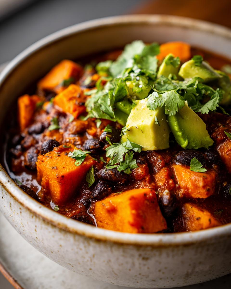 Spiced Vegan Sweet Potato and Black Bean Chili