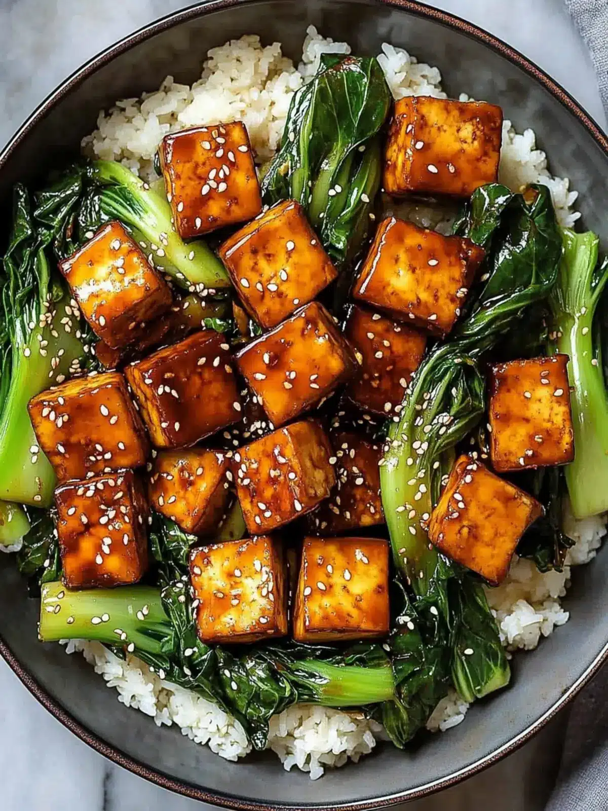 Stir-Fried Tofu with Ginger Soy Glaze and Bok Choy
