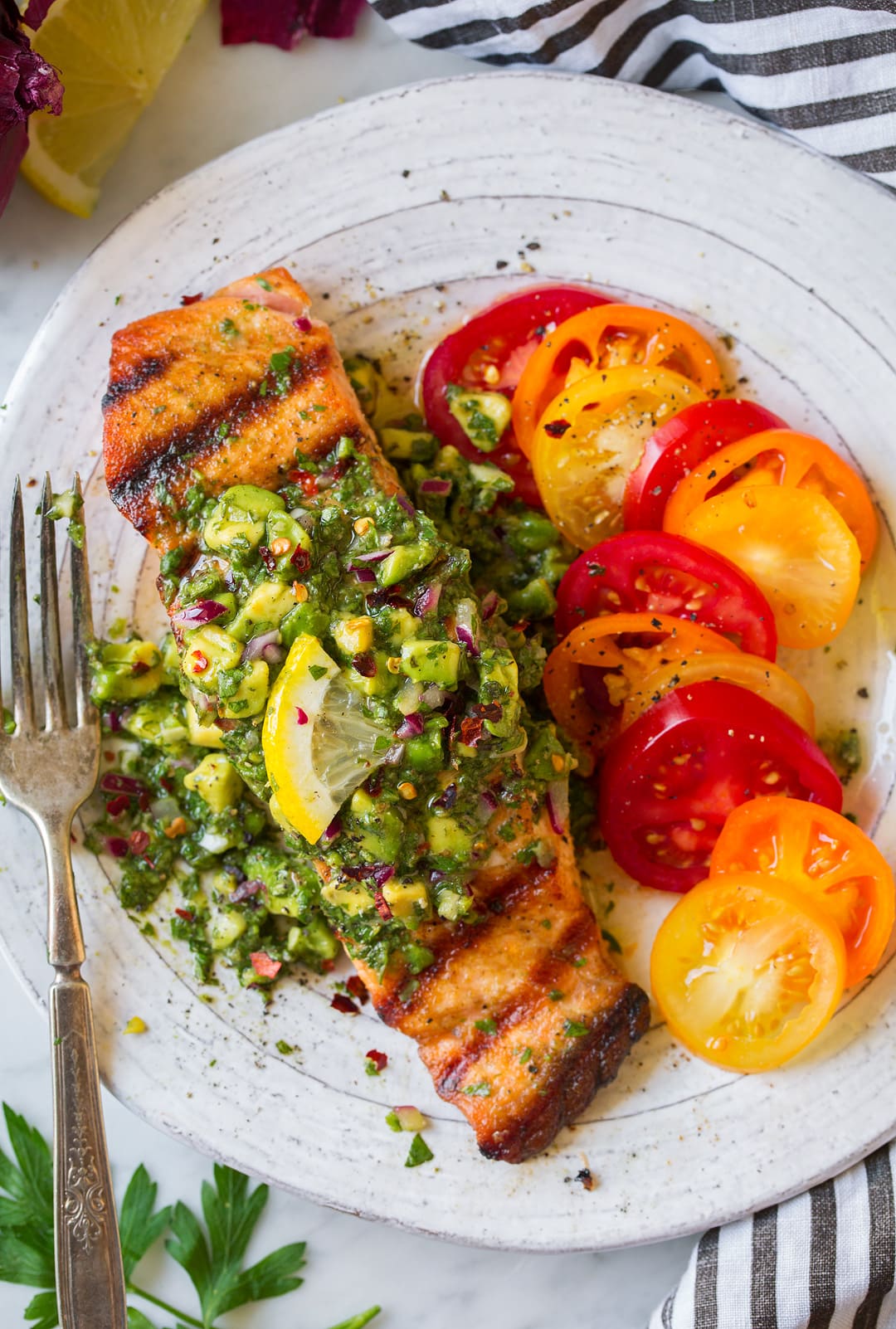 Citrus-Marinated Grilled Salmon with Avocado-Tomato Salsa
