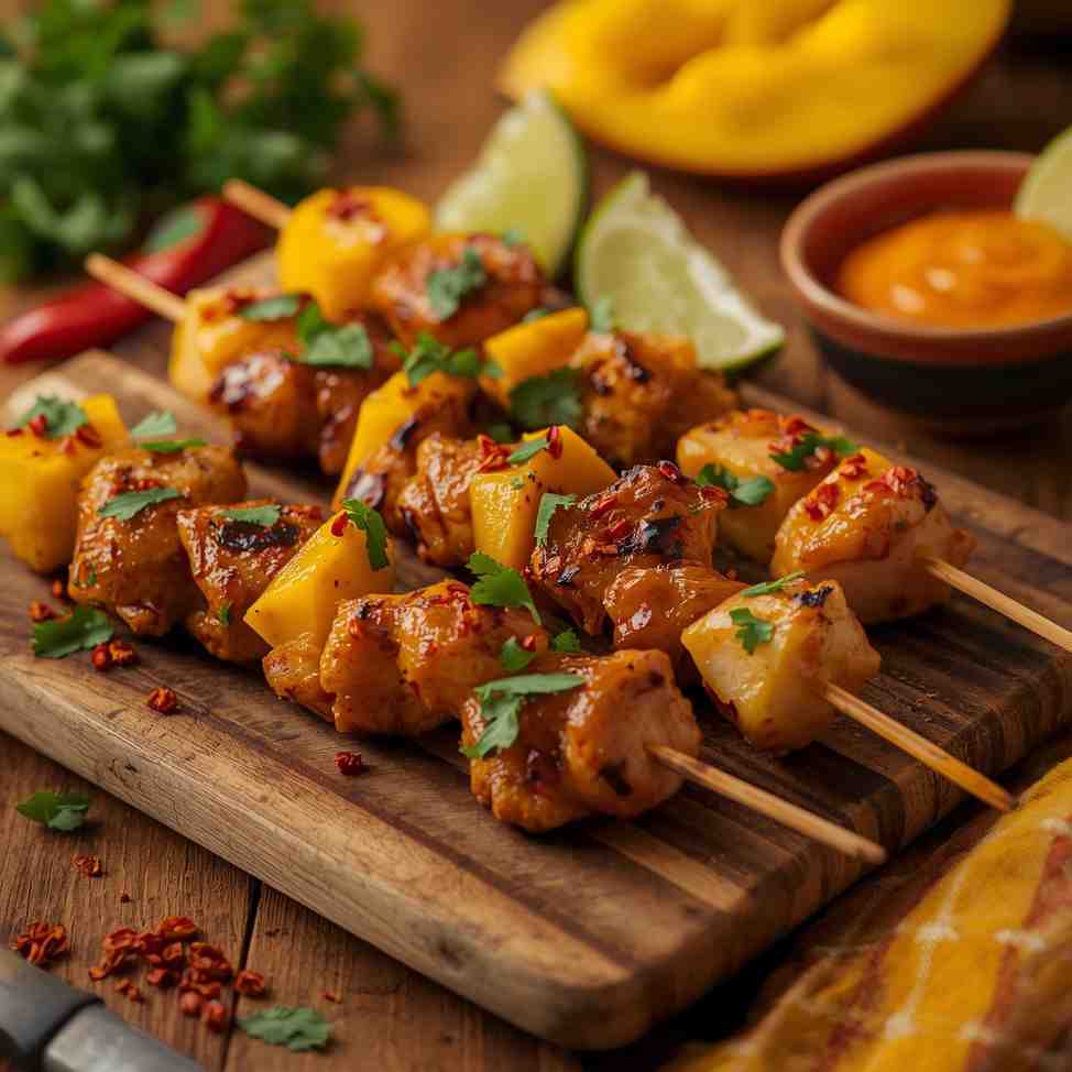 Rum-Spiced Caribbean Mango Chicken Skewers