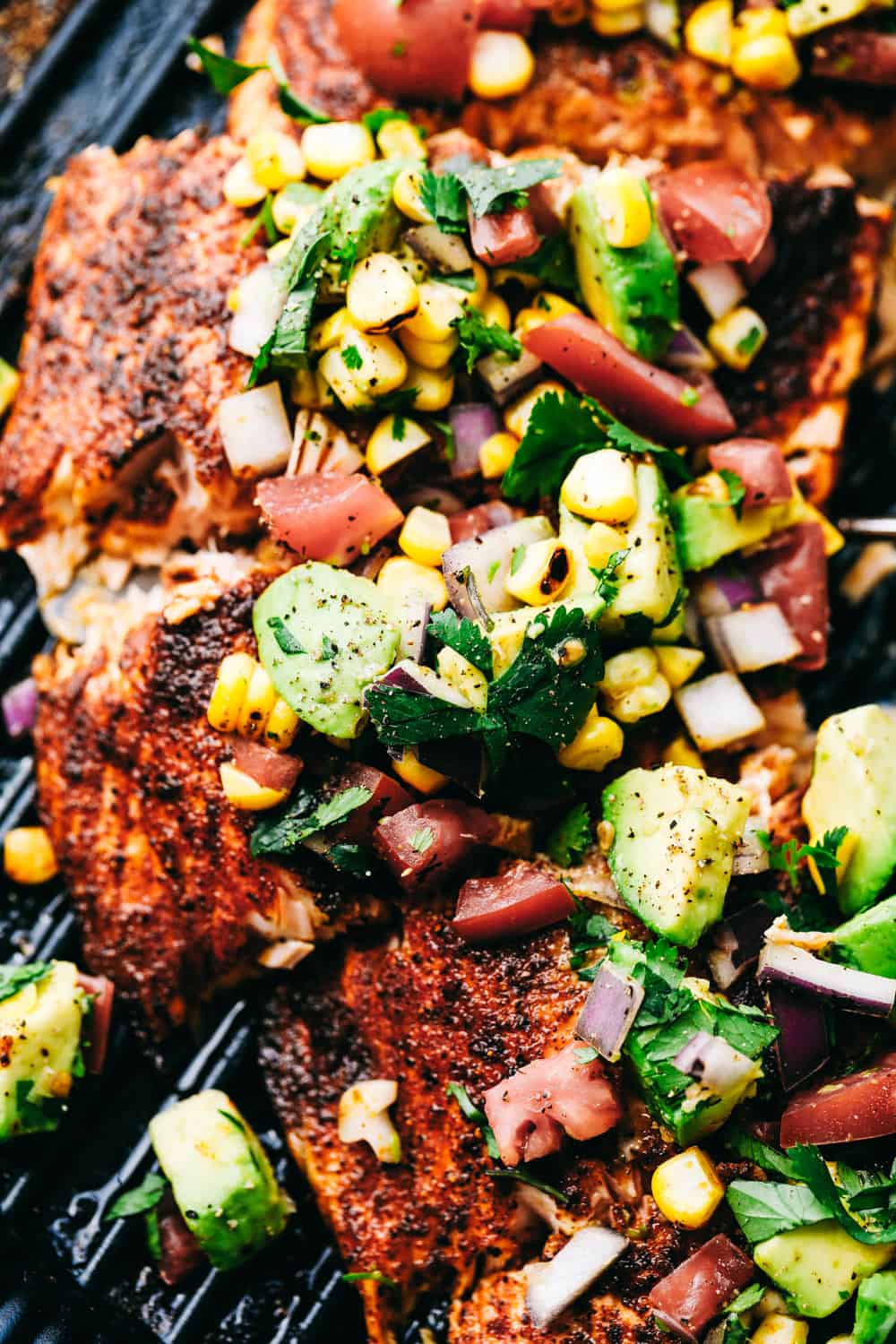 Pan-Seared Salmon with Charred Corn and Avocado Salsa