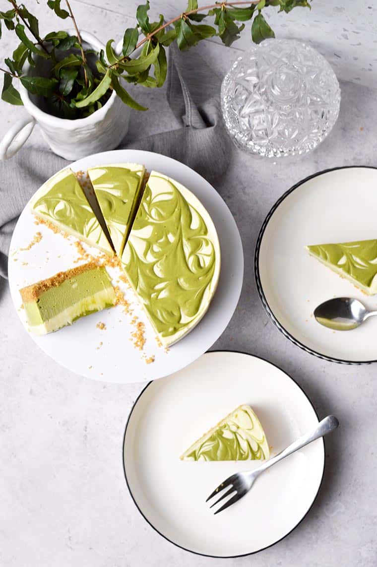 No-Bake Matcha Cheesecake with White Chocolate Ganache