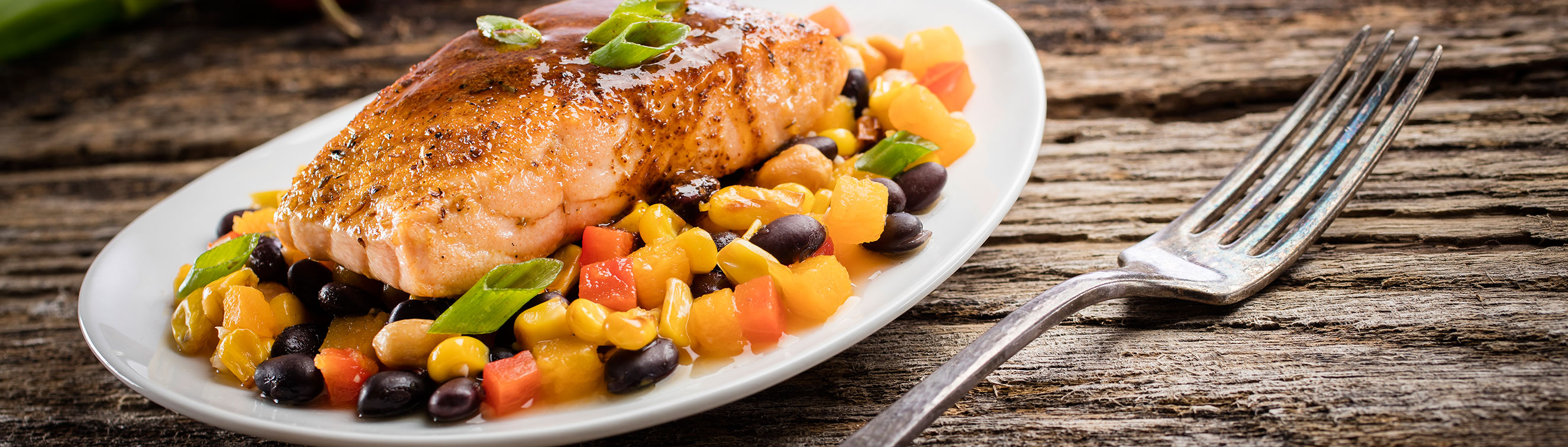 Pan-Seared Salmon with Charred Corn and Black Bean Succotash
