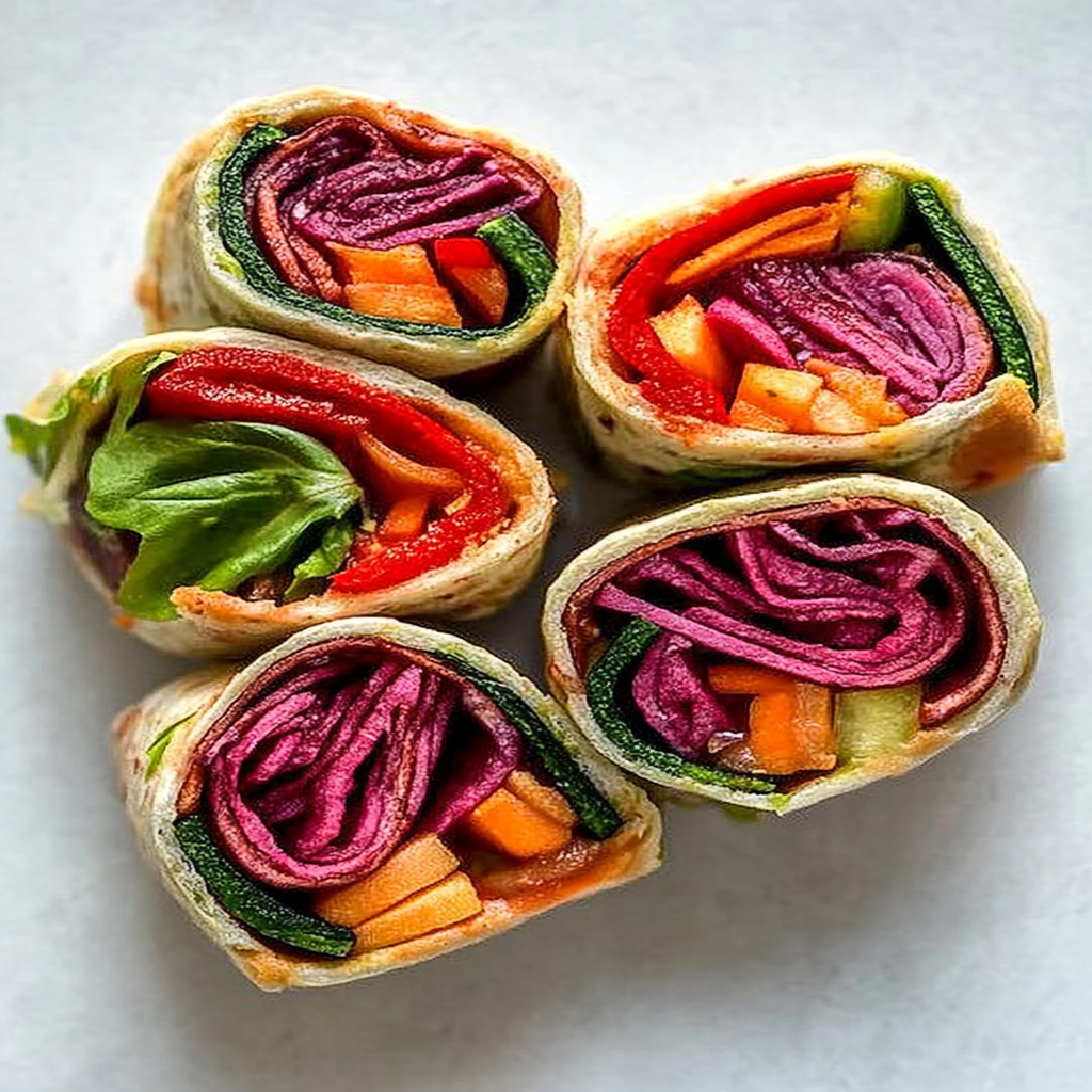 Rainbow Veggie & Hummus Pinwheels