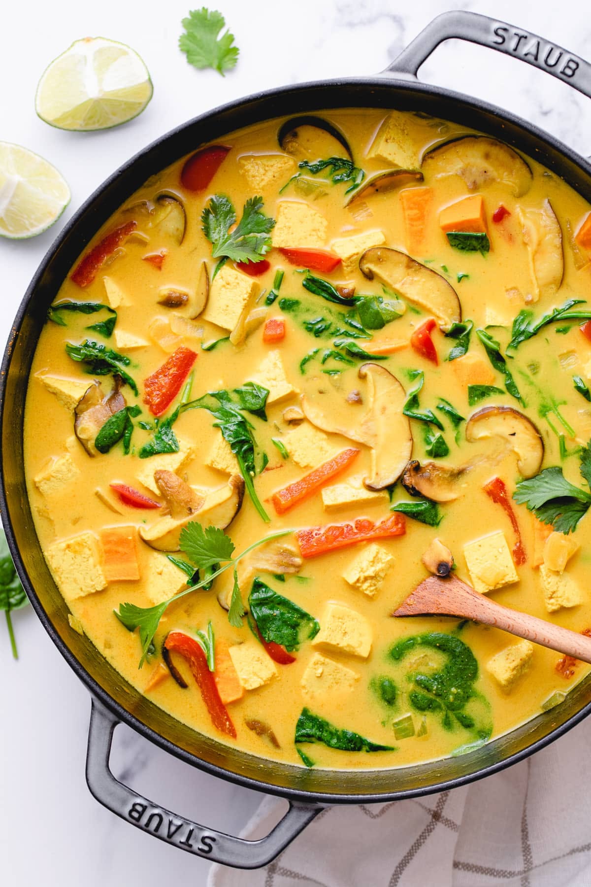 Thai-Inspired Coconut Curry Soup with Tofu and Vegetables
