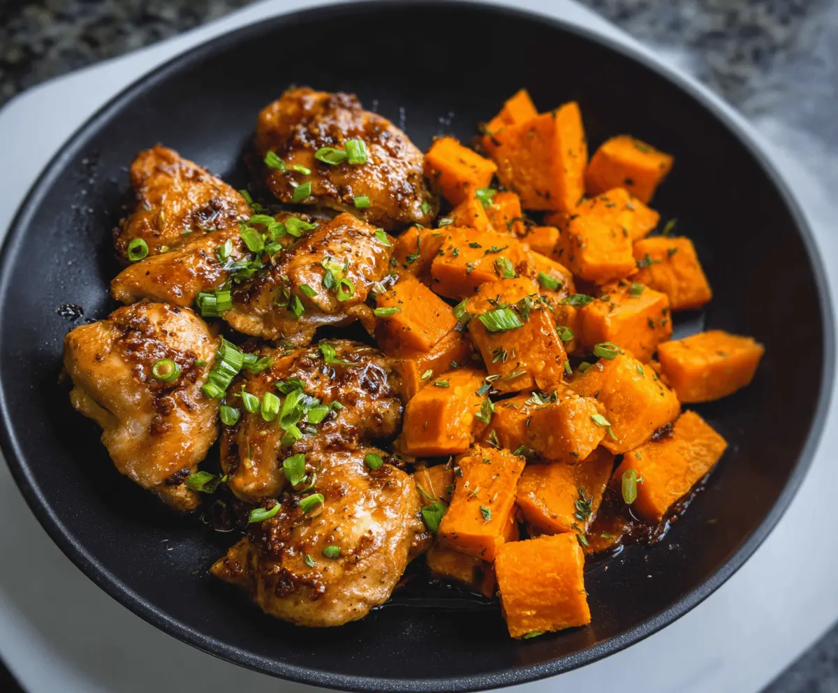 Sheet Pan Honey-Garlic Chicken with Sweet Potato Cubes