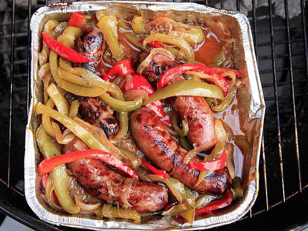 Grilled Chicago-Style Italian Sausage with Peppers and Onions
