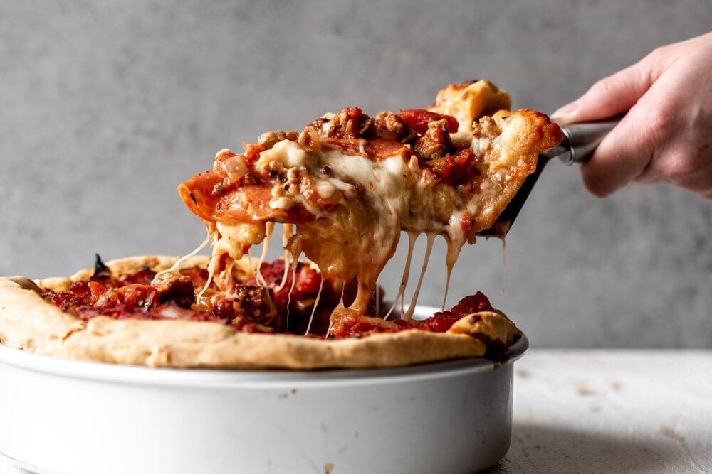 Deep-Dish Chicago-Style Sausage and Pepperoni Pizza