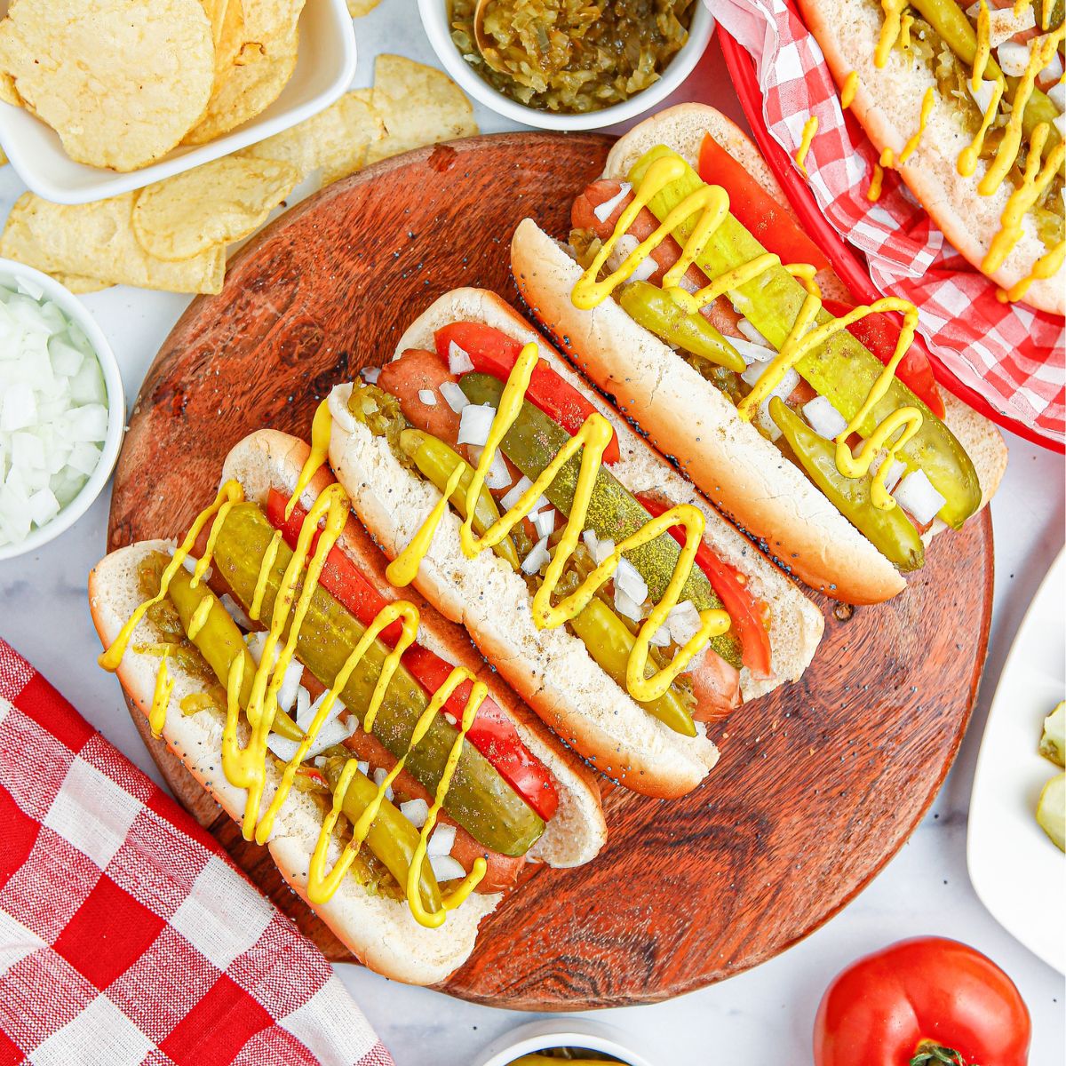 Chicago-Style Hot Dog with Pickled Relish and Sport Peppers