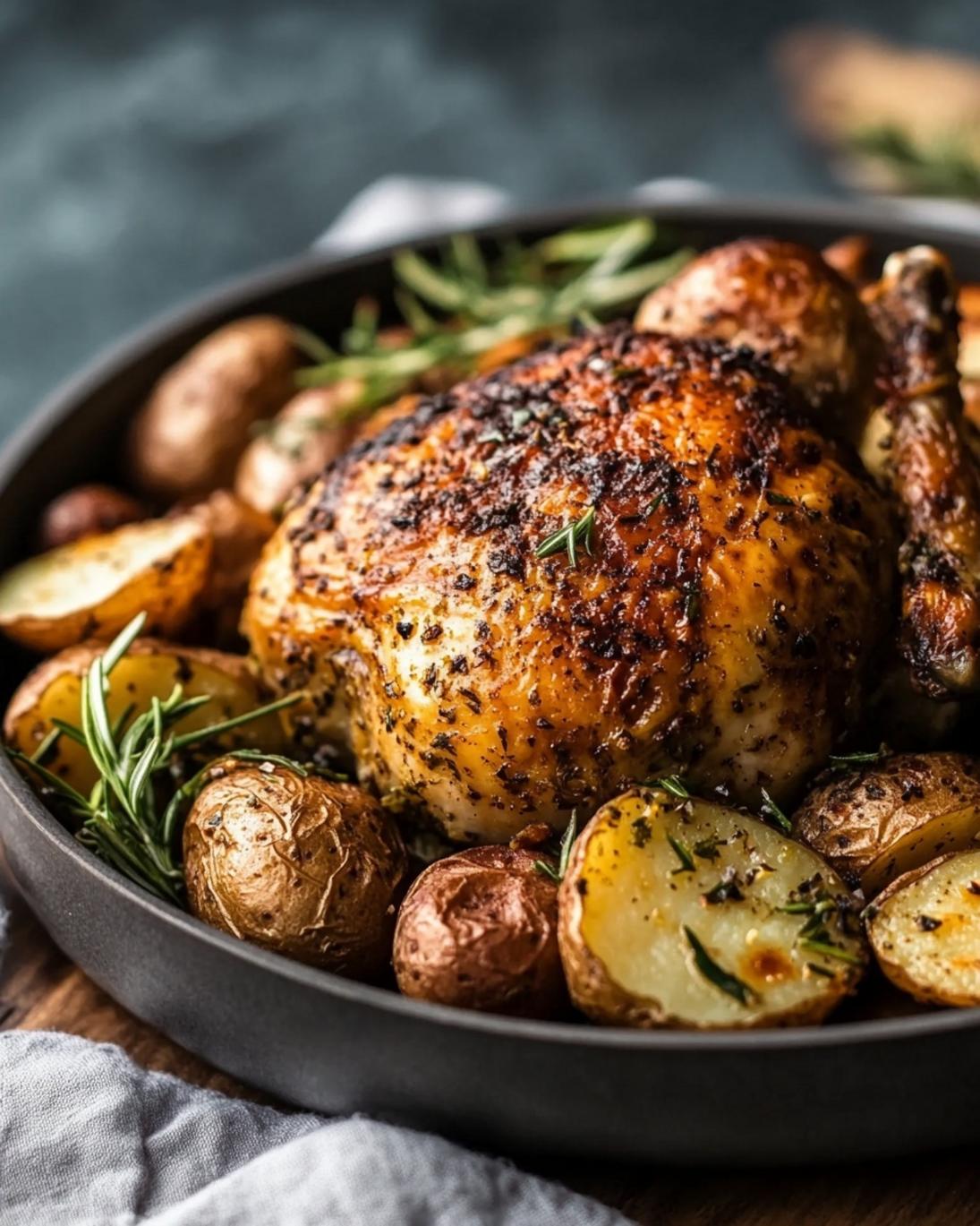 Roasted Lemon-Garlic Chicken with Thyme and Potatoes