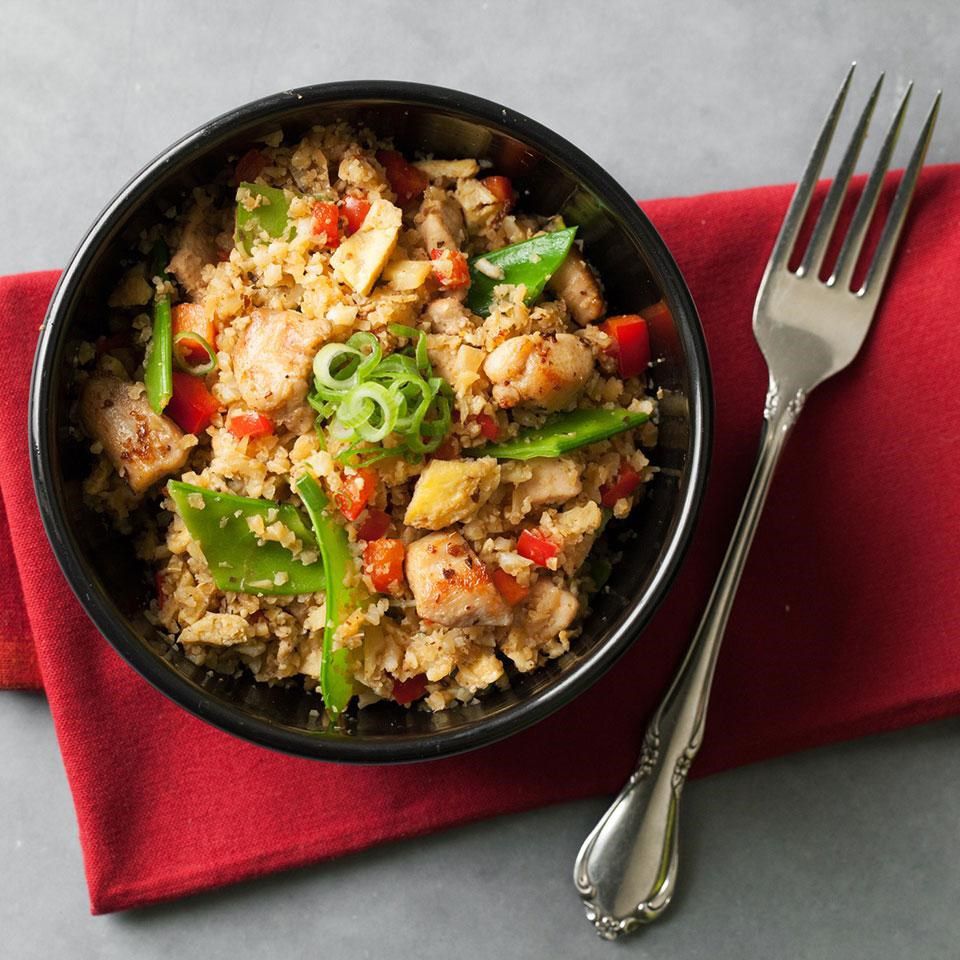 Stir-Fried Cauliflower Rice with Chicken and Bell Peppers