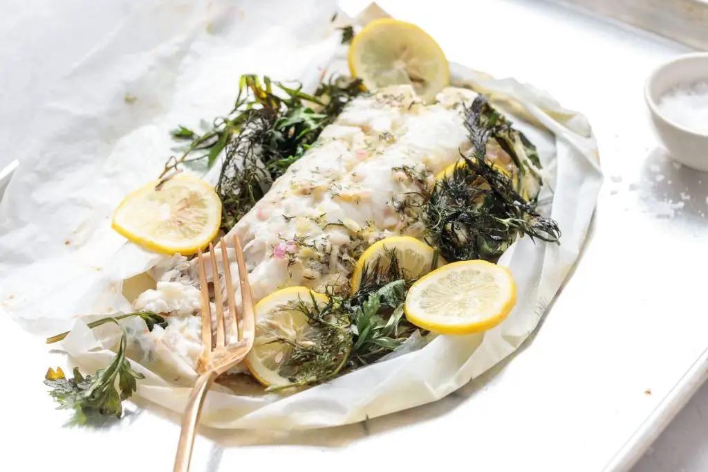 Barramundi en Papillote with Finger Lime and Macadamia